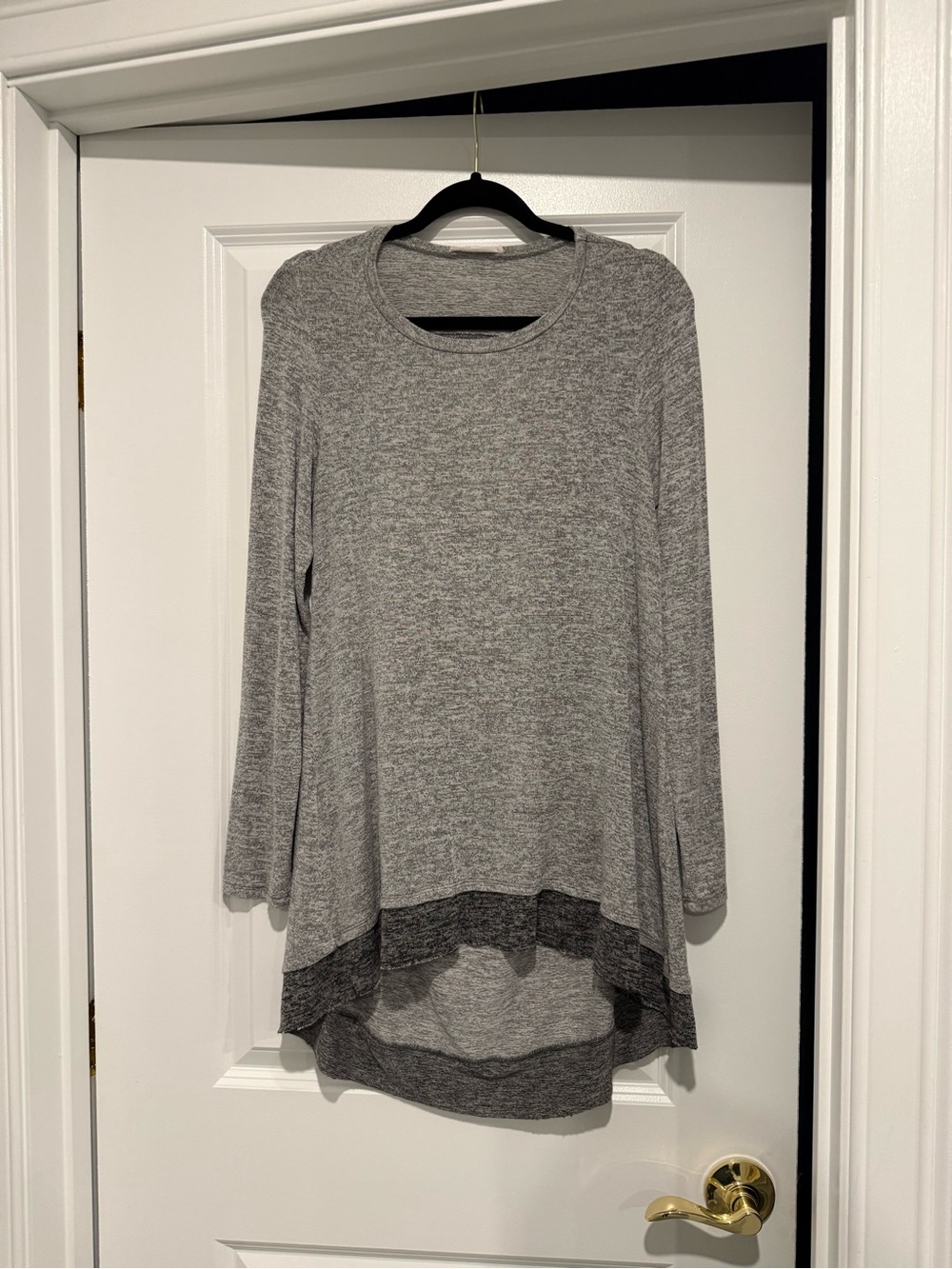Honey Belle Heather Gray Long Sleeve Layered Hem Top with CutOut Back
